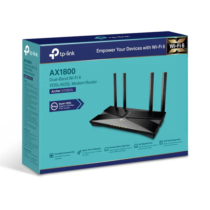 TPLink AX1800 Dual-Band Wi-Fi 6 VDSL/ADSL Modem Router (Archer VX1800v) TP-Link