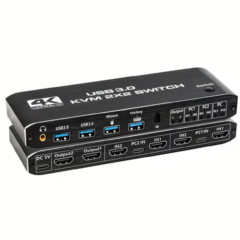 2x2 HDTV 2.0 KVM Switch with USB 3.0 ColorWaves