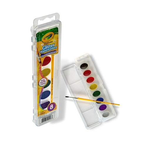 8 CT WASHABLE WATERCOLOR PANS,GLITTER COLORS ColorWaves