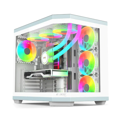 Acer V950 Mid Tower Two Panel Front & Left Side Tempered Glass Case with 7 RGB Fans - White ColorWaves