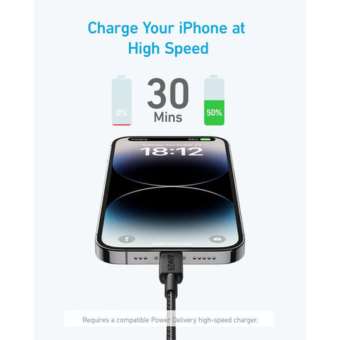 Anker 322 USB-C to Lightning Cable Braided (1.8m/6ft) -Black ColorWaves