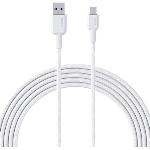 Aukey Braided Nylon Usb 2.0 To Usb C 0.9M Cable - White ColorWaves