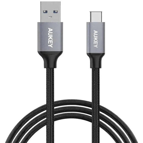 Aukey Braided Nylon Usb 3.0 To Usb-C 2M Cable - Black ColorWaves