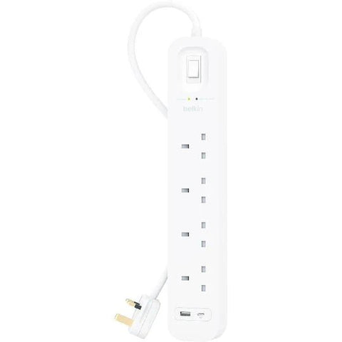 Belkin Surge Protector 4 Outlet/18W USB-A/USB-C/2Mtr- SRB001AR2M ColorWaves