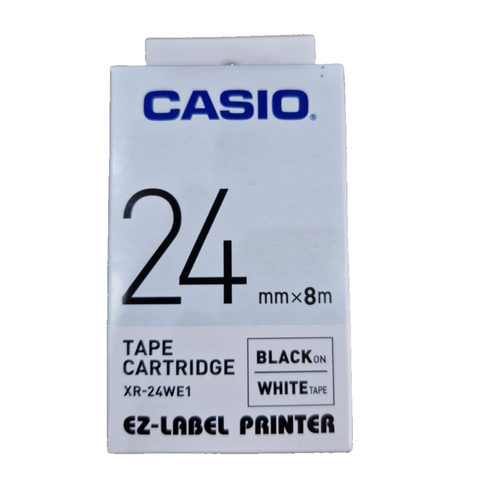 Casio EZ-Label Printer Tape Cartridge Black On White Tape 24mm x 8m (XR-24WE1) Casio