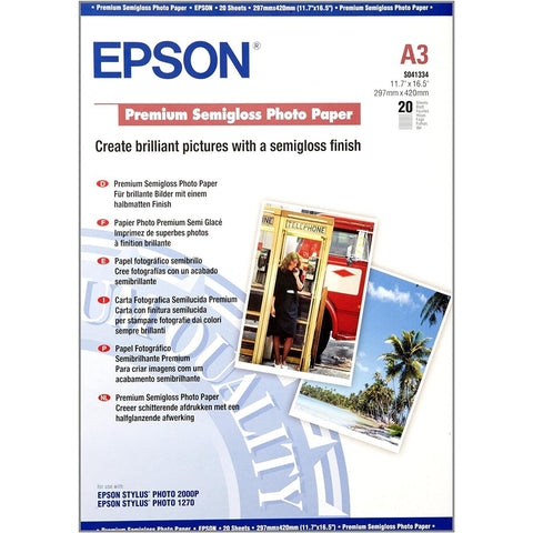 Epson Premium Semi-Gloss Photo Paper A3 20 Sheets Epson