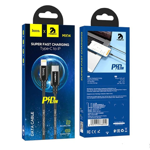 Hoco Mobax MX14 PD Charging Data Sync Cable - USB-C To Lightning / 3 Meters / Black Hoco