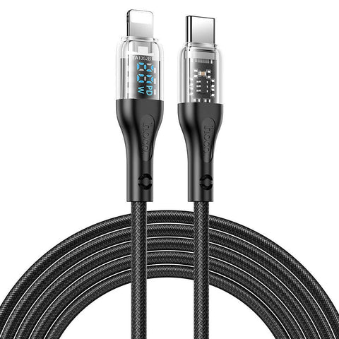 Hoco U115 Lightning to Type C PD 20W Transparent Data Cable With Display – 1.2 Meter / Black Hoco