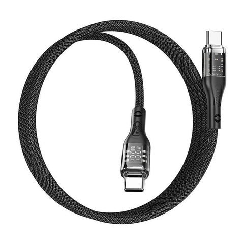 Hoco U115 Type C to Type C PD 100W Transparent Data Cable With Display - 1.2 Meter / Black Hoco