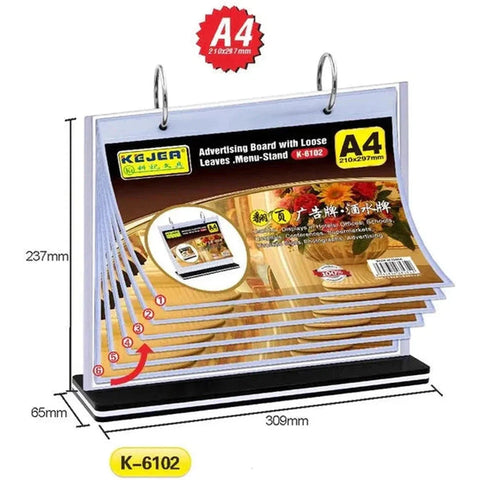 Kejea K-6101 Advertising Board With Loose Leaves/Menu Stand (A4V) - 6 Pages ColorWaves