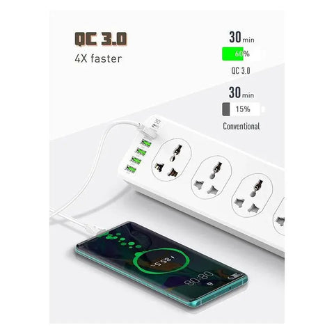 Ldnio 10 Outlet Power Socket - 10 Way / USB-C / 2 Meters / White Ldnio