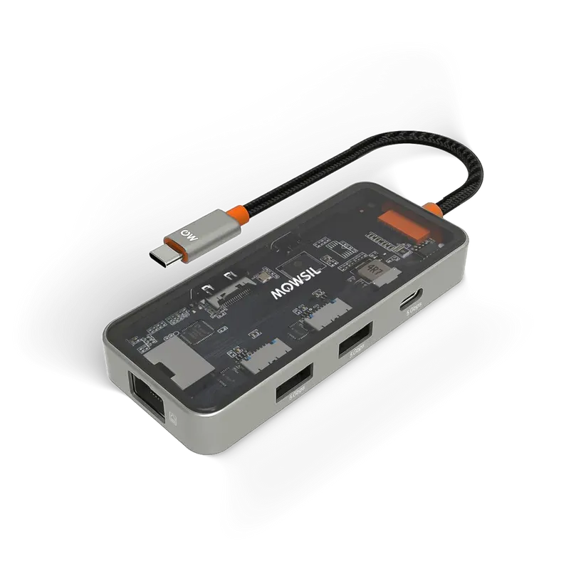 Mowsil 6-in-1 USB-C Hub Docking Station 4K@60Hz HDMI 100W PD RJ45 2×USB 3.0 & USB-C Data MacBook iPad Mowsil