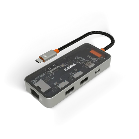 Mowsil 6-in-1 USB-C Hub Docking Station 4K@60Hz HDMI 100W PD RJ45 2×USB 3.0 & USB-C Data MacBook iPad Mowsil