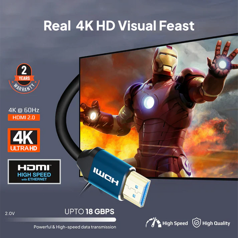 Mowsil HDMI 2.0 Cable 4K@60Hz Ultra HD 18Gbps High Speed HDR 3D Gold-Plated 1 mtr Mowsil