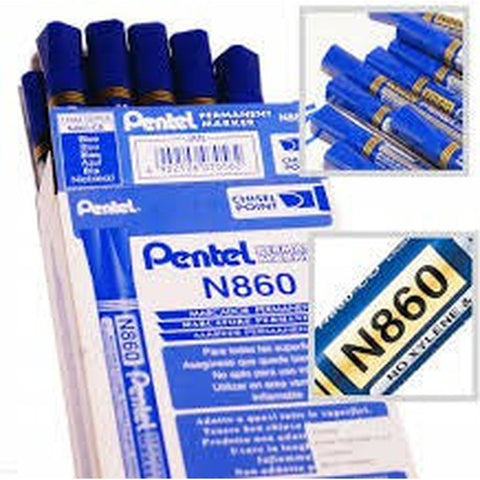 Pentel-N860-Permanent-Marker-Chisel-4.5Mm-Blue/Black ColorWaves