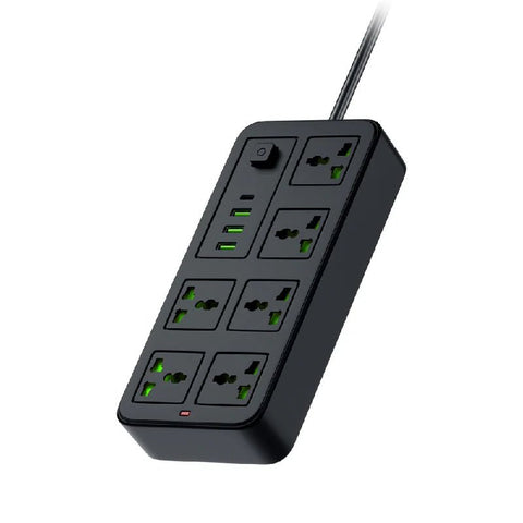 Porodo Blue 6 Universal Sockets Power Strip - 3 Meter / Black ColorWaves