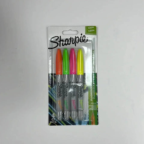 Sharpie Neon Permanent Markers, Fine Point, Assorted 4 Colors ColorWaves