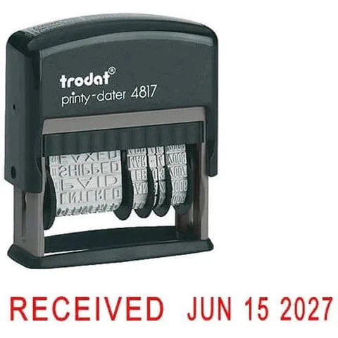 Trodat 4817 Date Stamp With 12 Changeable Messages - Red ColorWaves
