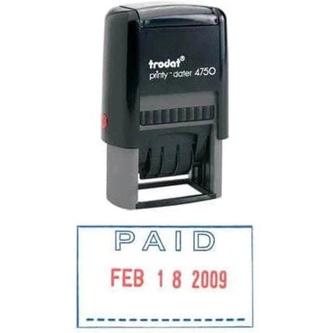 Trodat Printy 4750 Self Inking Dater Stamp "Paid" - Blue ColorWaves