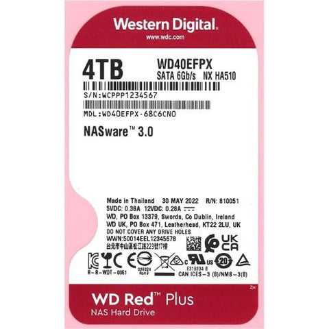 WD Red Plus 4TB NAS Hard Drive - 5400 RPM Class SATA 6Gb/s, CMR, 256MB Cache, 3.5 Inch - WD40EFPX ColorWaves