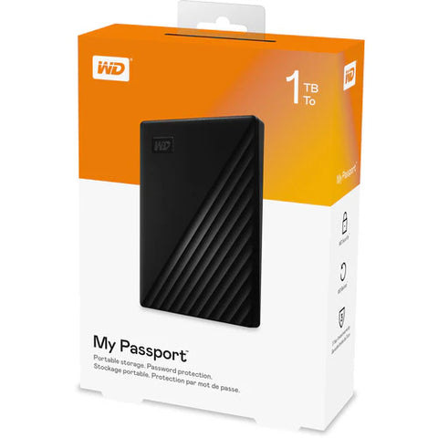 WD My Passport 1 TB Portable Hard Drive USB 3.2 WDBYVG0010BBK-Black Western Digital