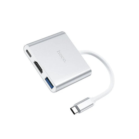 Hoco HB14 Easy-Use Type-C Adapter - Type-C To USB 3.0 + Hdmi + PD - White Hoco