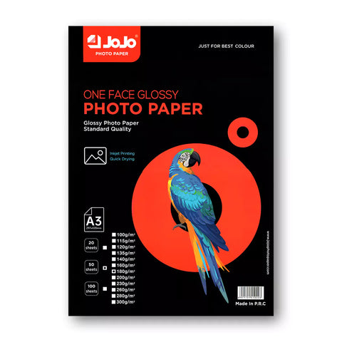JoJo One-Side Glossy Photo Paper - A3 / 180GSM / 50 Sheets / Inkjet Printing / JA-2014 Jojo