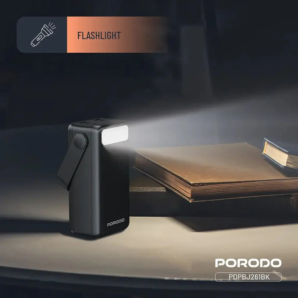 30000mAh Lara Power Bank Built-in Cables Porodo Fast Charge - Black Porodo
