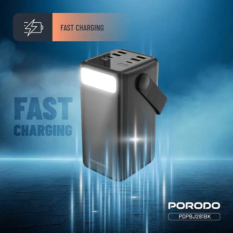50,000mAh Power Bank Porodo Lara with Integrated Cables & Flashlight - Black Porodo