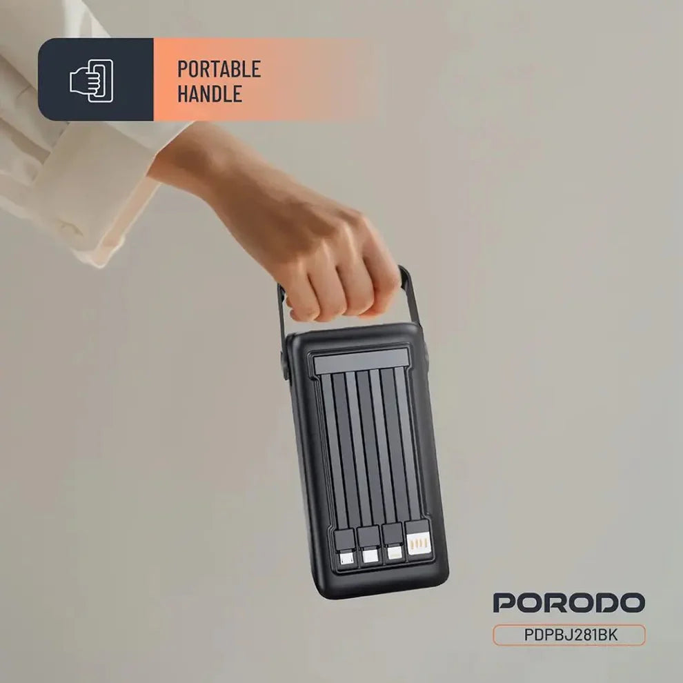 50,000mAh Power Bank Porodo Lara with Integrated Cables & Flashlight - Black Porodo
