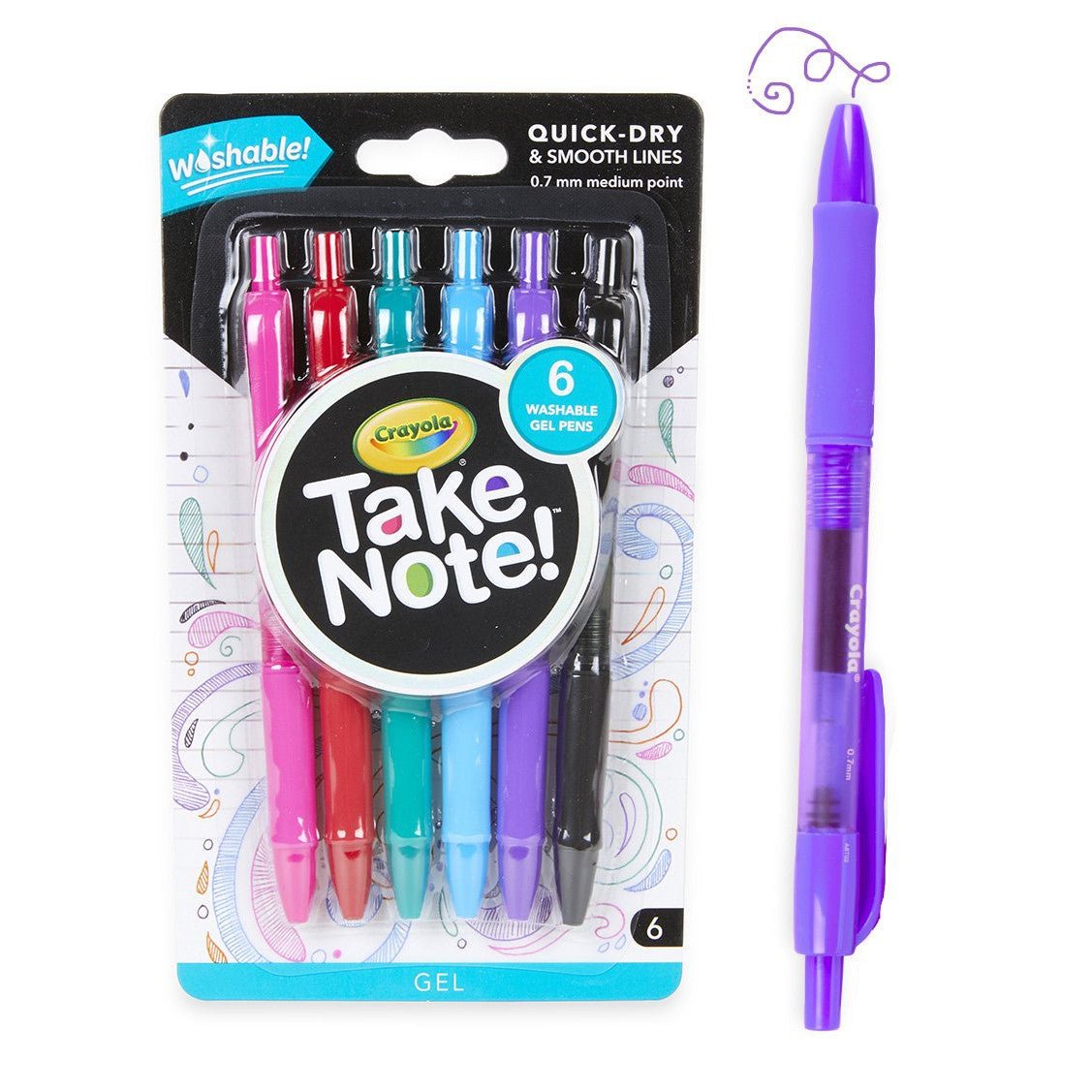 6 CT TAKE NOTE WASHABLE GEL PENS ColorWaves