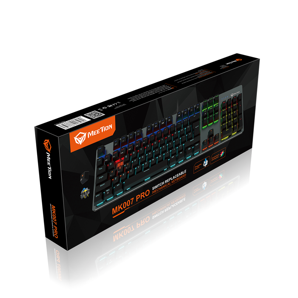 MeeTion MK007 Pro Hot Swap Mechanical Gaming RGB Keyboard, Blue Switch – Arabic/English Meetion