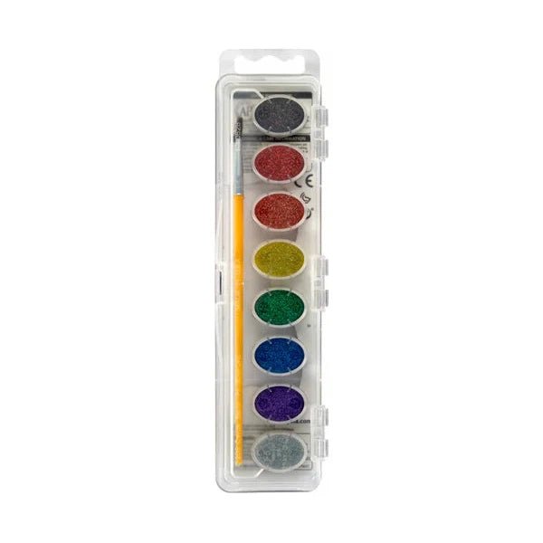 8 CT WASHABLE WATERCOLOR PANS,GLITTER COLORS ColorWaves