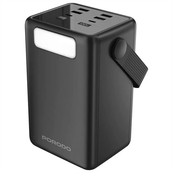 80000mAh Lara Power Bank Built-in Cables Porodo Fast Charge - Black