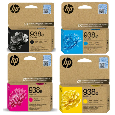 HP 938e EvoMore 4-Color set of High Capacity Ink Cartridges for HP Officejet Pro 9730 9110 9120 9130 9720 Series Printers HP