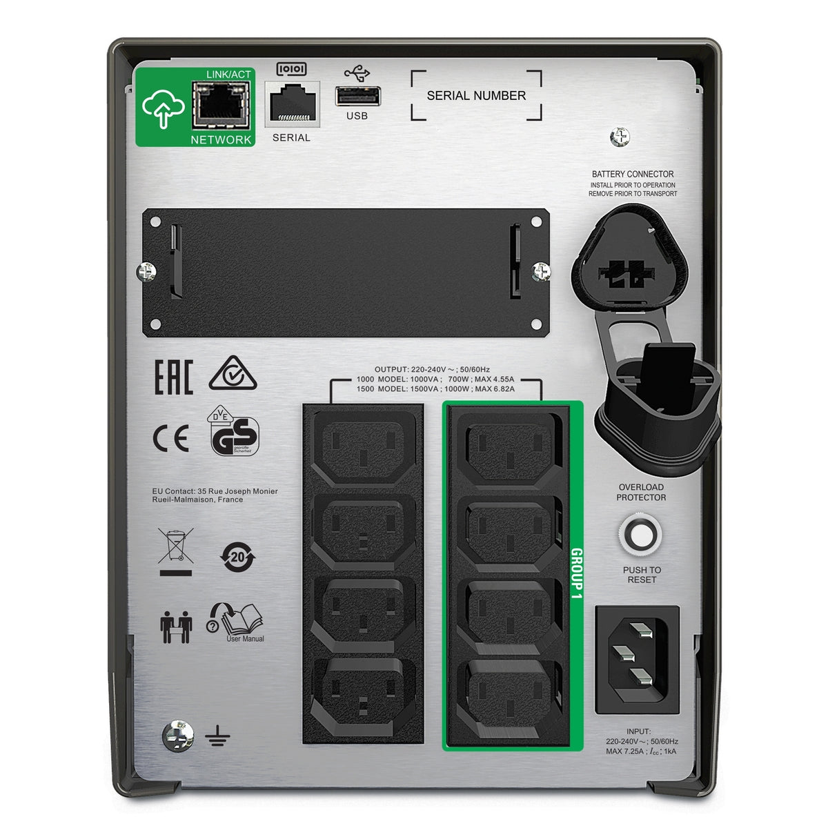 APC Smart-UPS, Line Interactive, 1500VA, Tower, 230V, 8x IEC C13 outlets, SmartConnect Port+SmartSlot, AVR, LCD ColorWaves