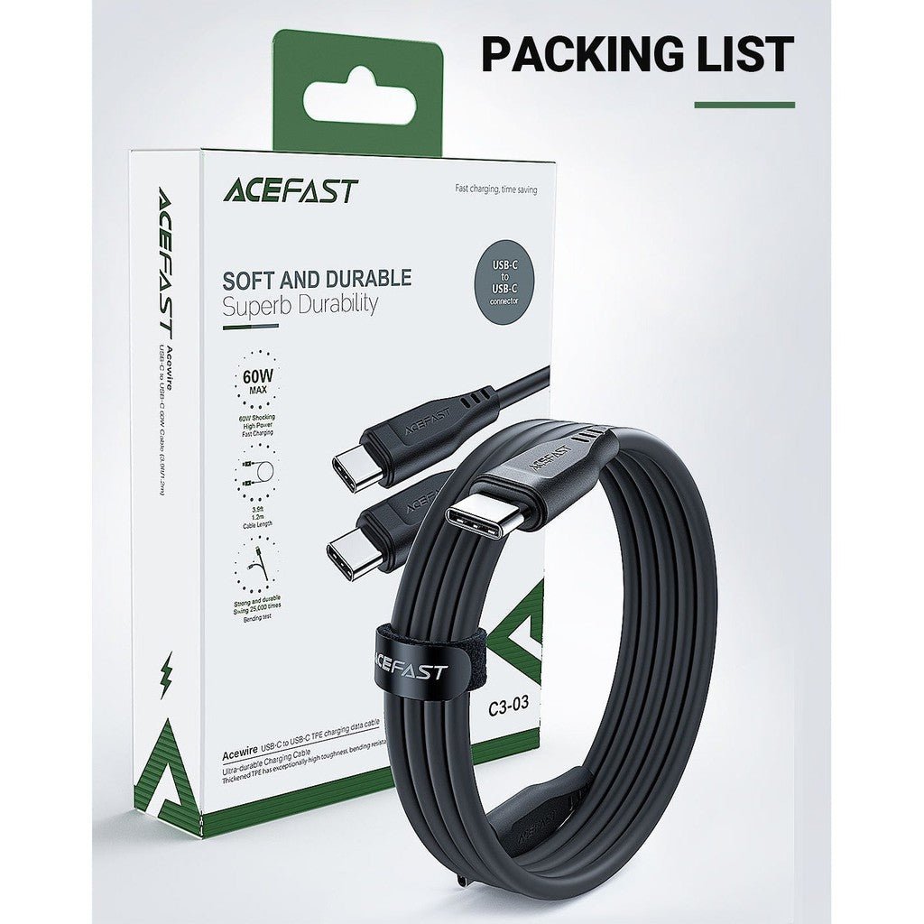 ACEFAST C3-03 USB-C To USB-C TPE Charging Data Cable - Black ColorWaves