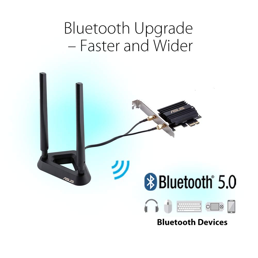 ASUS (PCE-AX58BT) AX3000 Dual Band PCI-E Wi-Fi 6 Adapter with 2 External Antennas - 5GHz (2402 Mbps) / PCI-E ColorWaves