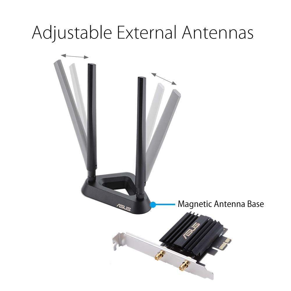 ASUS (PCE-AX58BT) AX3000 Dual Band PCI-E Wi-Fi 6 Adapter with 2 External Antennas - 5GHz (2402 Mbps) / PCI-E ColorWaves