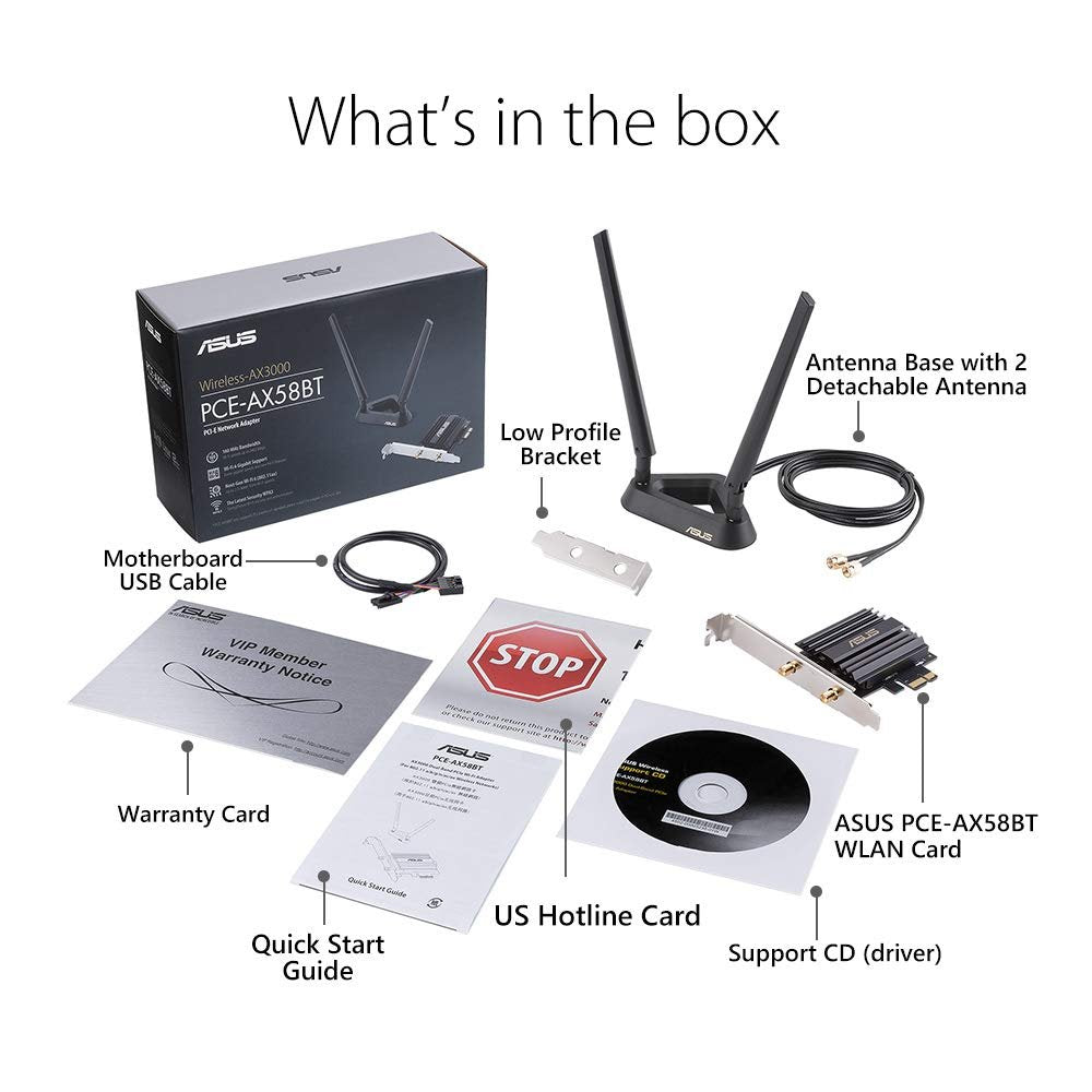 ASUS (PCE-AX58BT) AX3000 Dual Band PCI-E Wi-Fi 6 Adapter with 2 External Antennas - 5GHz (2402 Mbps) / PCI-E ColorWaves