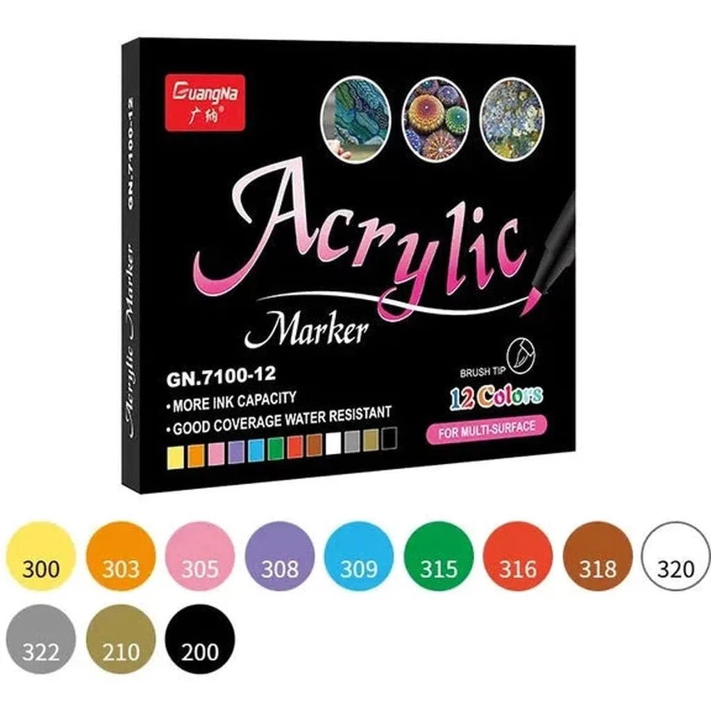 Acrylic Marker Pens Set Brush Tips Set Of 12 ColorWaves