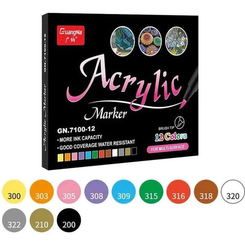 Acrylic Marker Pens Set Brush Tips Set Of 12 ColorWaves