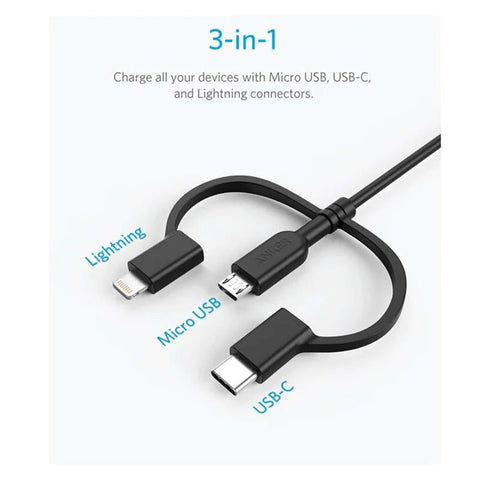 Anker 3 in 1 PowerLine II (0.9m) C89 - Black ColorWaves