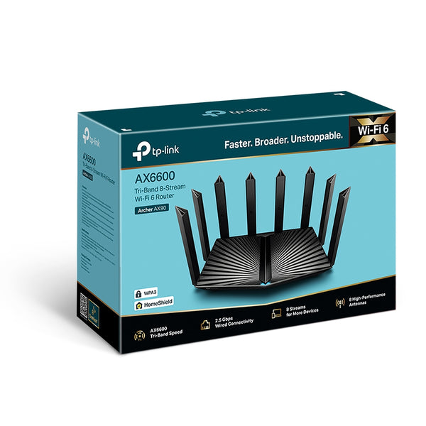 راوتر لاسلكي ثلاثي النطاق TP-Link Archer AX90 (AX6600) - 5 جيجاهرتز (4804 ميجابت في الثانية) / شبكة WAN جيجابت / شبكة LAN جيجابت