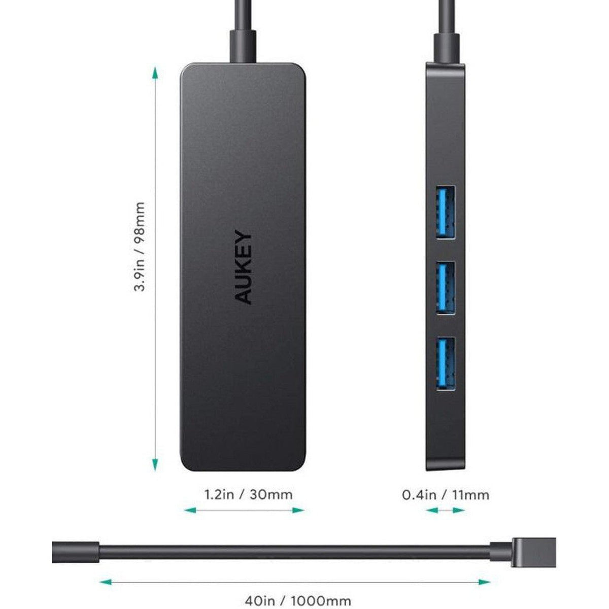 Aukey Aluminum Ultra Slim 4-Port Usb 3.0 Usb Hub ColorWaves