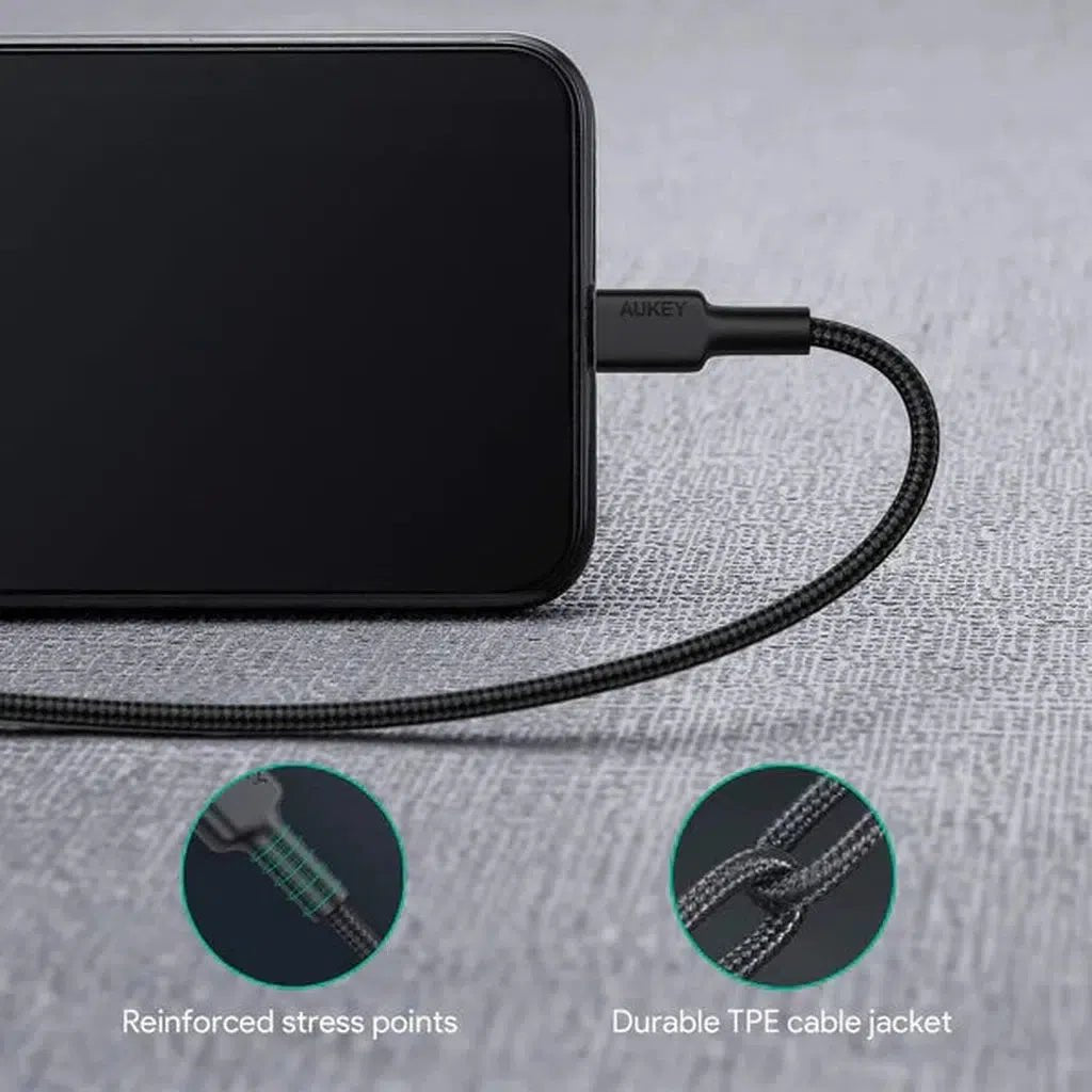 Aukey Braided 1M Usb-C To Lightning Cable - Black ColorWaves