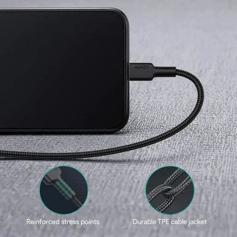 Aukey Braided 1M Usb-C To Lightning Cable - Black ColorWaves