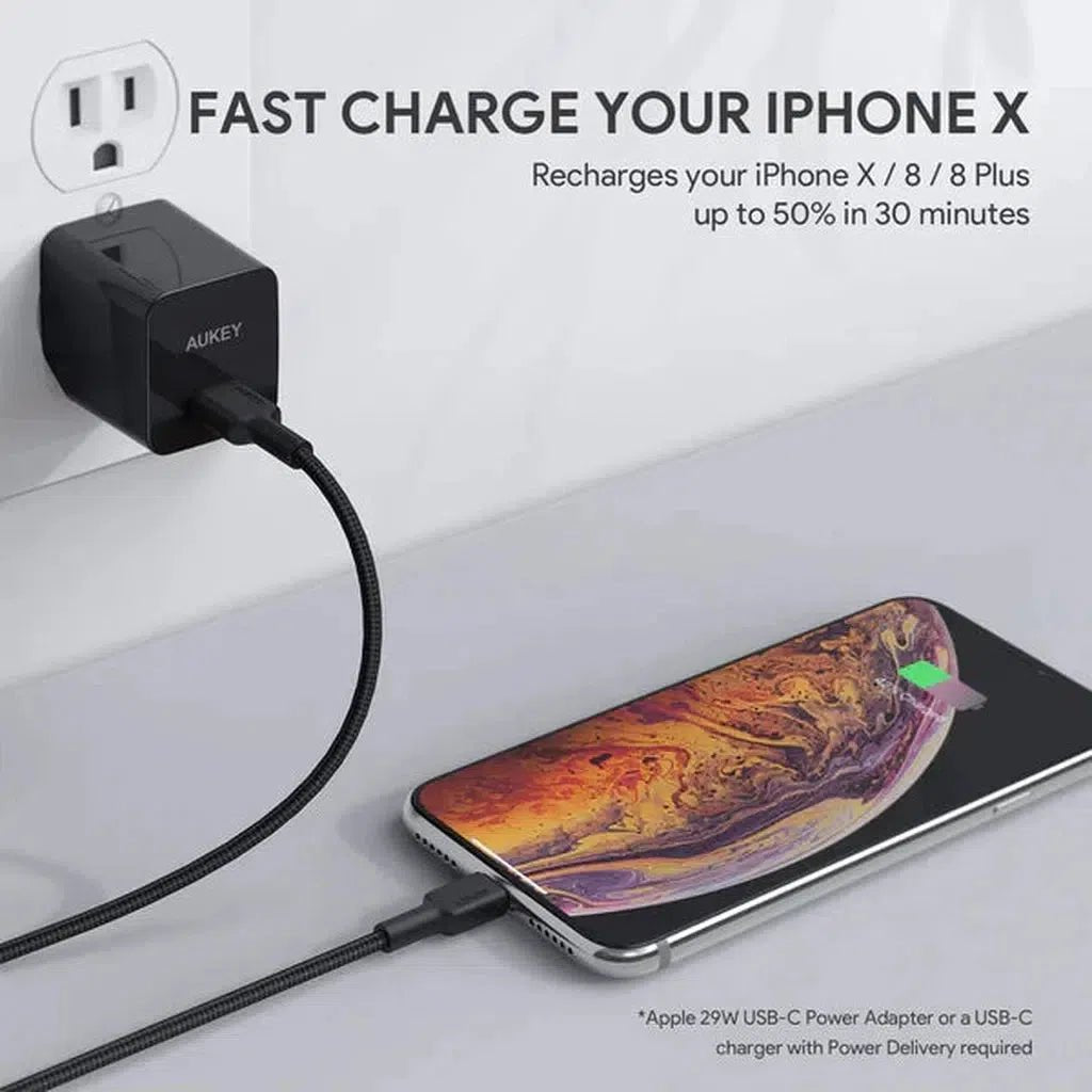 Aukey Braided 1M Usb-C To Lightning Cable - Black ColorWaves