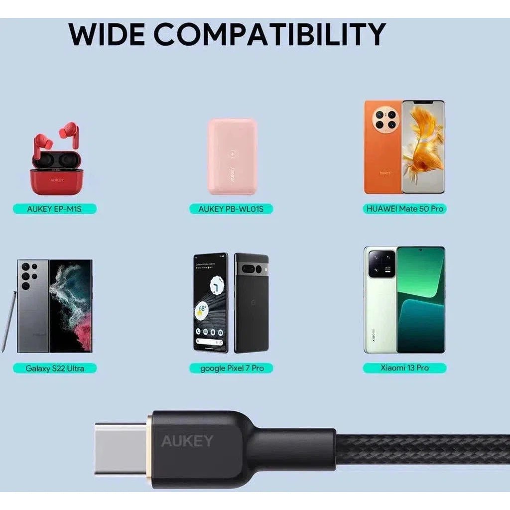 Aukey Braided Nylon Usb 2.0 To Usb C 0.9M Cable ColorWaves