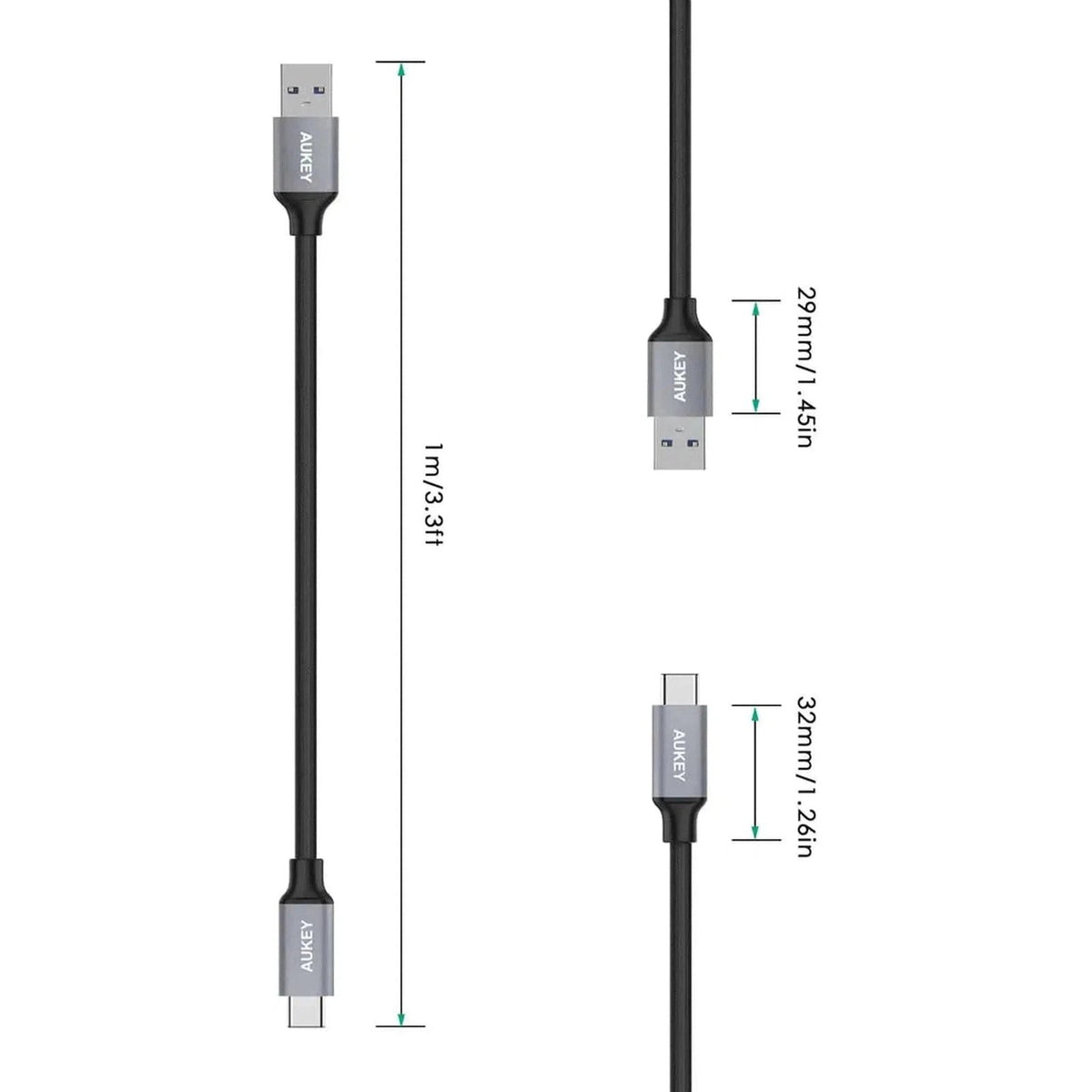 Aukey Braided Nylon Usb 3.0 To Usb-C 1M Cable - Black ColorWaves